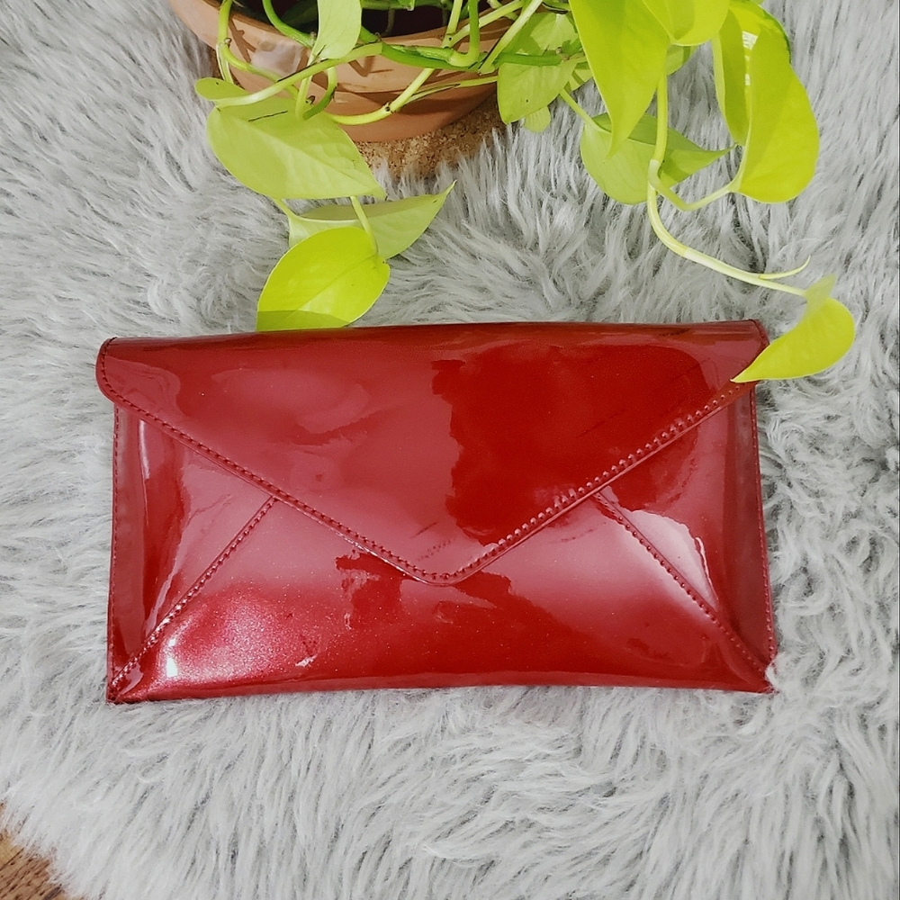 DANIER LEATHER- Vintage Red Patent Genuine Leather Clutch Purse